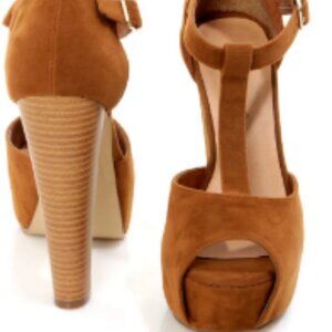 Corrina Tan Suede Platform Wooden Heel Size Misses 9
